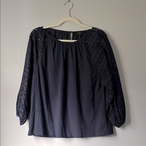 J. Crew Navy Eyelet Sleeved Top